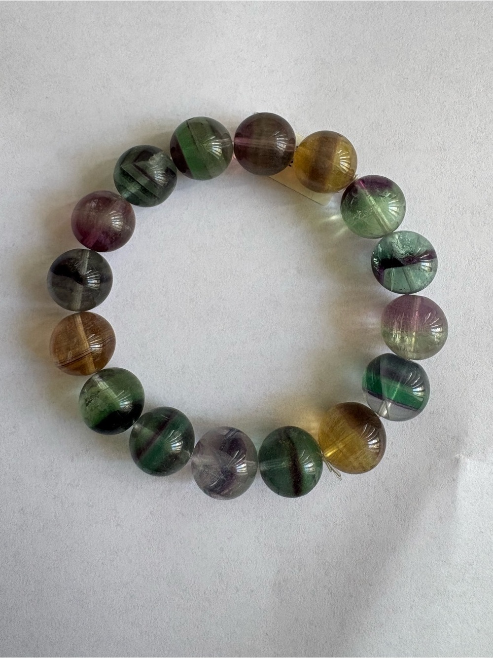 Rainbow Fluorite 12 MM Bead Stretch Bracelet - high-quality
